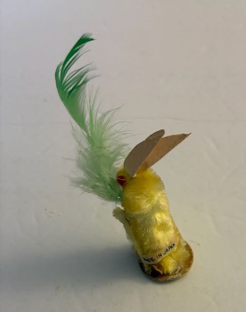 Vintage Set of 3 Chenille Yellow Easter Bunny Rabbits w/Carrot & Feathers Japan