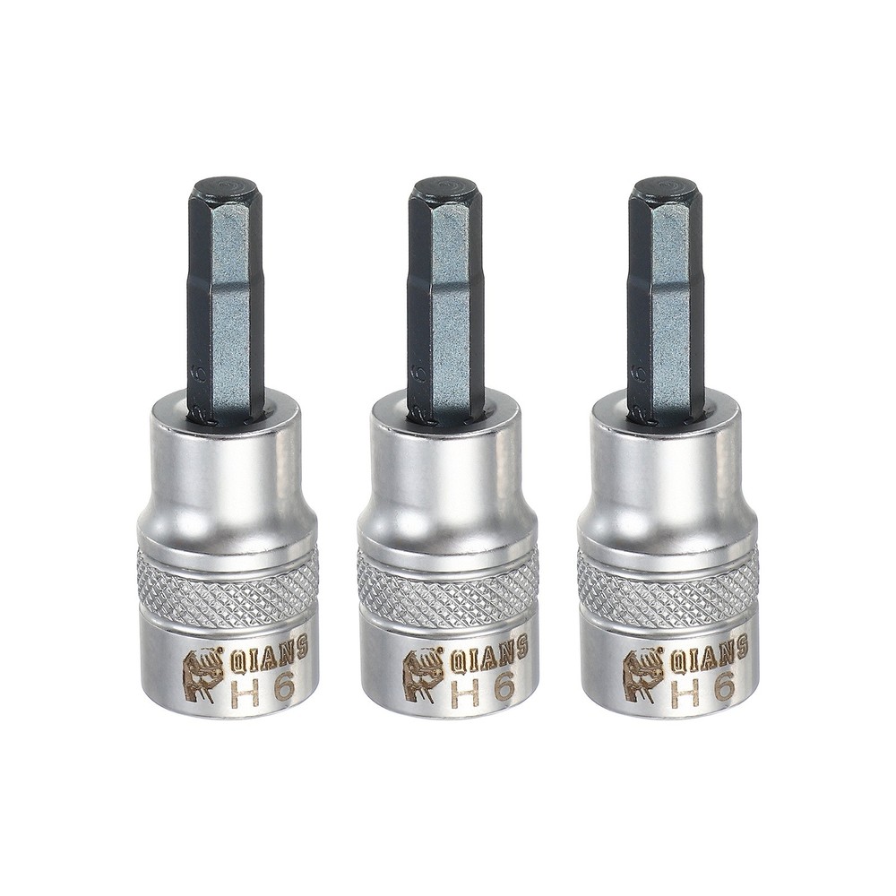 3Pcs Hex Bit Socket H6 3/8" Drive 1.97" Length S2 Steel Bit CR-V Socket