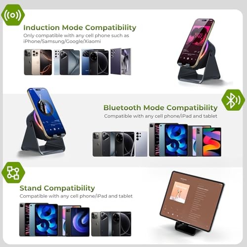 Wireless Induction Speaker, Phone Stand with Bluetooth Speaker Amplifier, Black