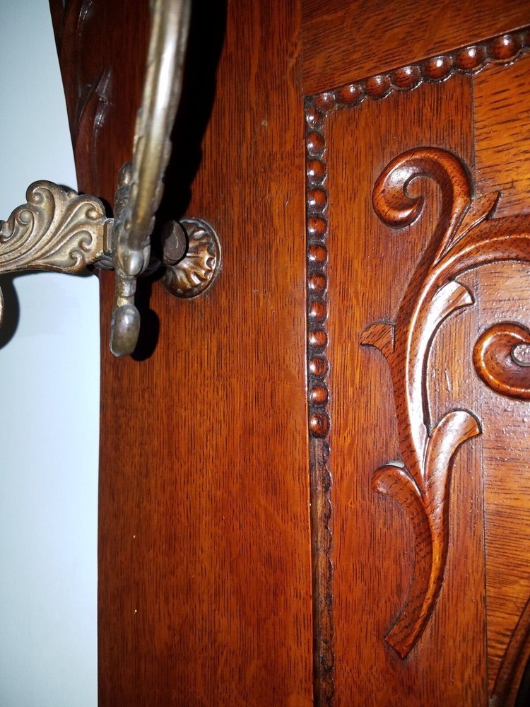 Antique Hall Tree with Hooks and Underseat Storage