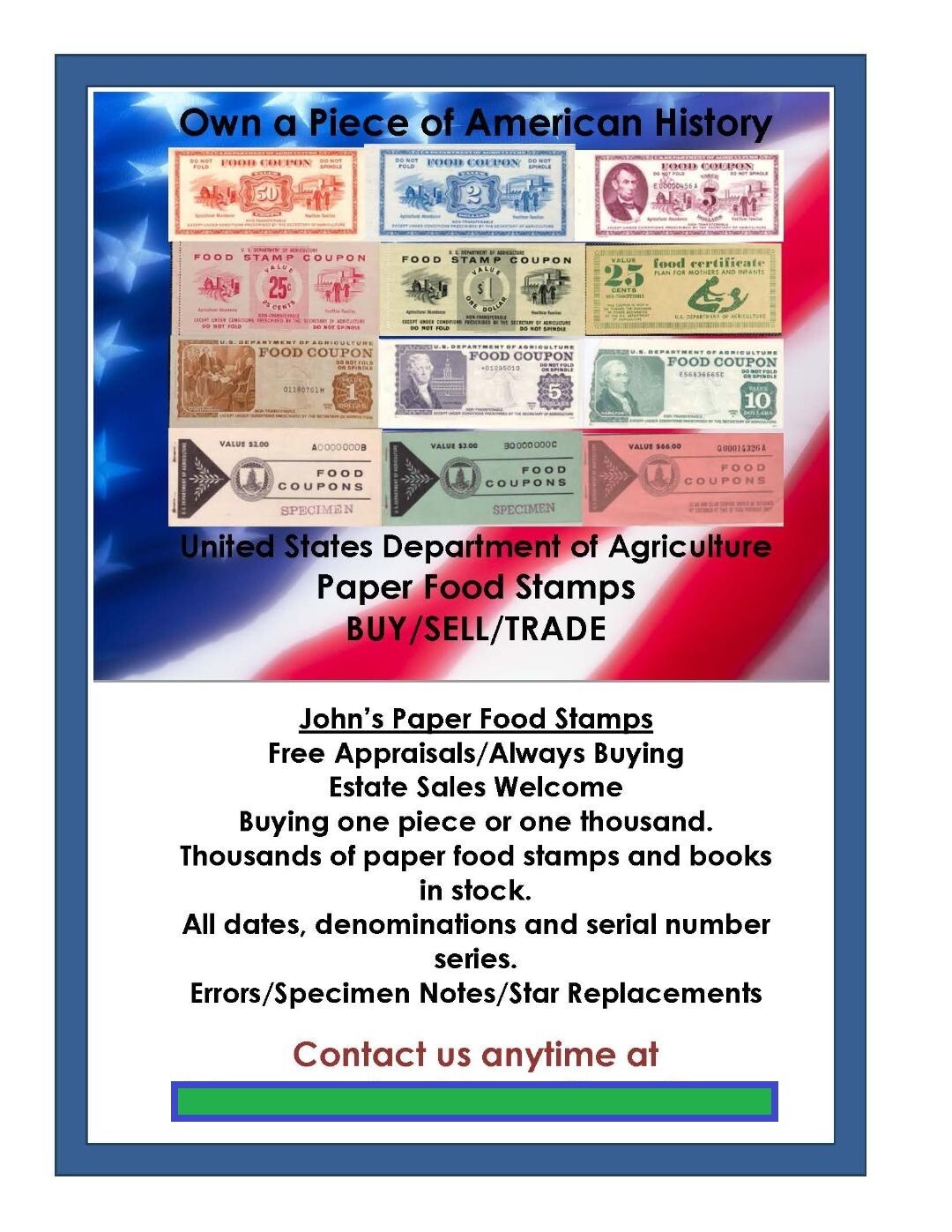 FOOD STAMP COUPON 3 COUPONS $10.00 $5.00 $1.00 USDA AGRICULTURE scrip TOKEN UNC