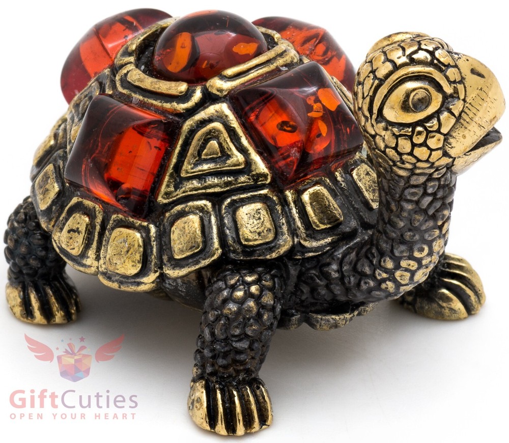 Solid Brass Amber Figurine Tortoise Turtle in amber shell talisman IronWork