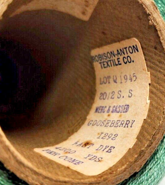 ROBISON ANTON TEXTILE CO. MERCERIZED & GASSED GOOSEBERRY 1292 FAST DYE SERGER