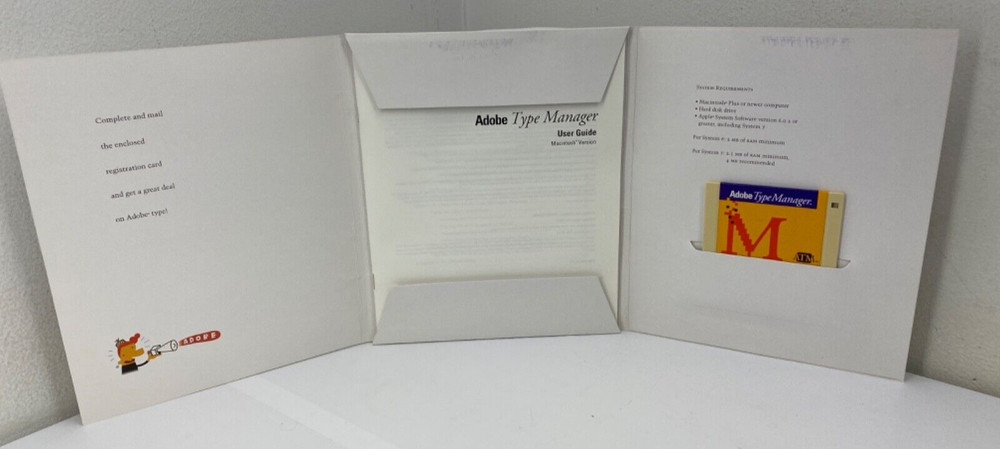 VTG ADOBE Type Manager ATM Macintosh Version 3.5” Floppy w/ User Guide + Folder