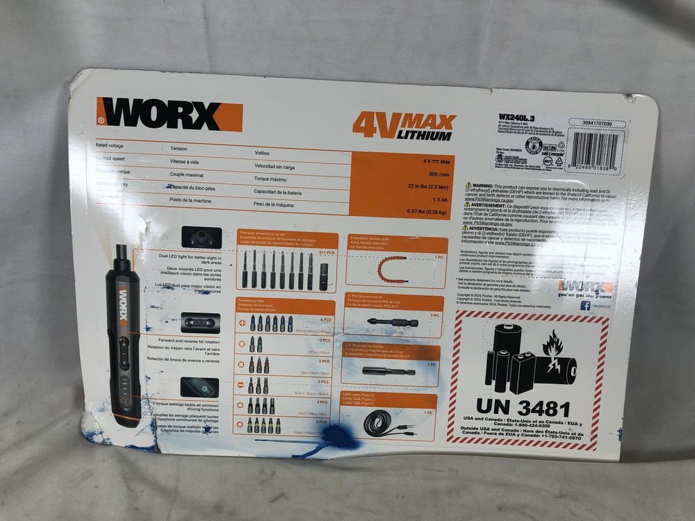WORX 4V Lithium Screwdriver 36pc Accessory Kit USB-C