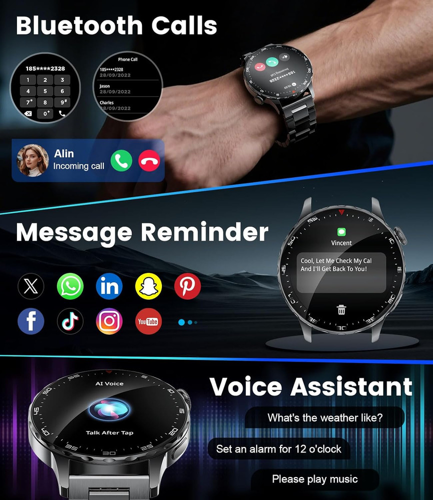 Smartwatch for Men with Compatible Android Ios,1.43" AMOLED Display Screen Bluet