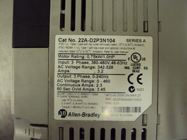 3 ~ PHASE ALLEN BRADLEY POWERFLEX 4 VARIABLE SPEED FREQUENCY AC DRIVE