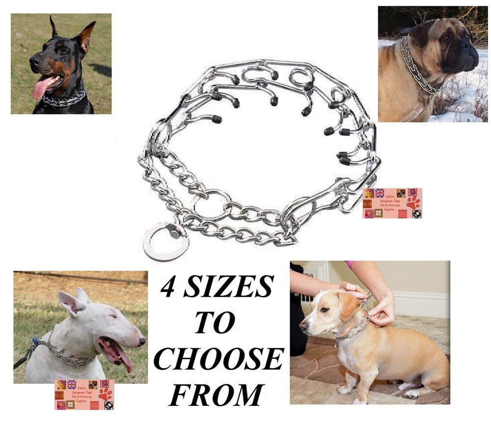 DOG CHOKE PRONG Pinch Rubber Tip No-Pull TRAINING COLLAR Adjustable*4 SIZES