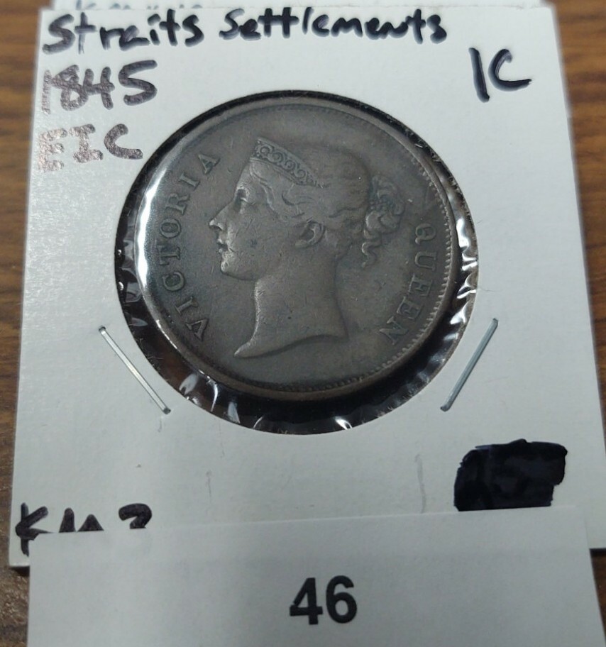 1845 STRAITS SETTLEMENTS 1 CENT KM#3 SCARCE COIN  #46
