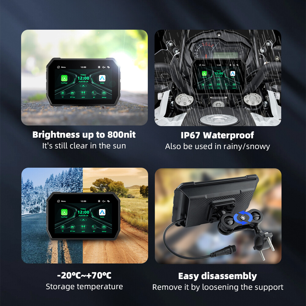 5"Universal Linux Motorcycle Navigation IP67 Wireless Carplay Dual Bluetooth HD