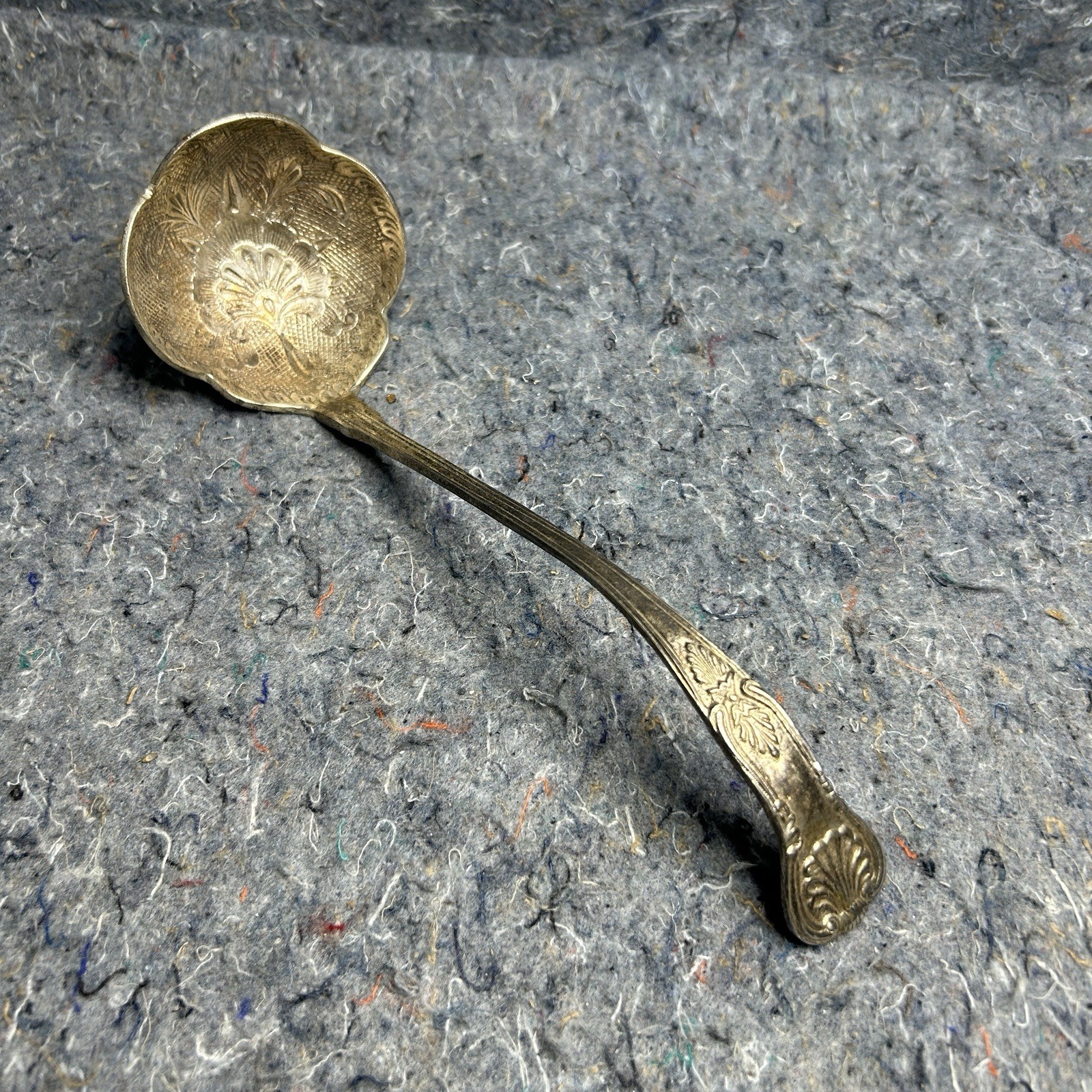 Vintage Ornate Soup Ladle Floral Pattern Silverplate Serving Spoon