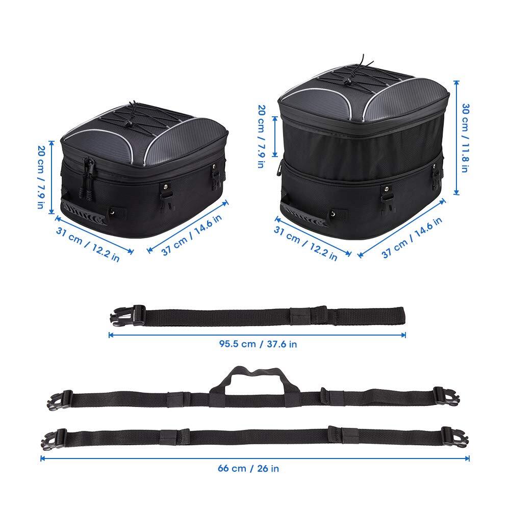 kEMIMOTO Motorcycle Tail Bag 30L Expandable Motorbike Helmet Bag Luggage Storage