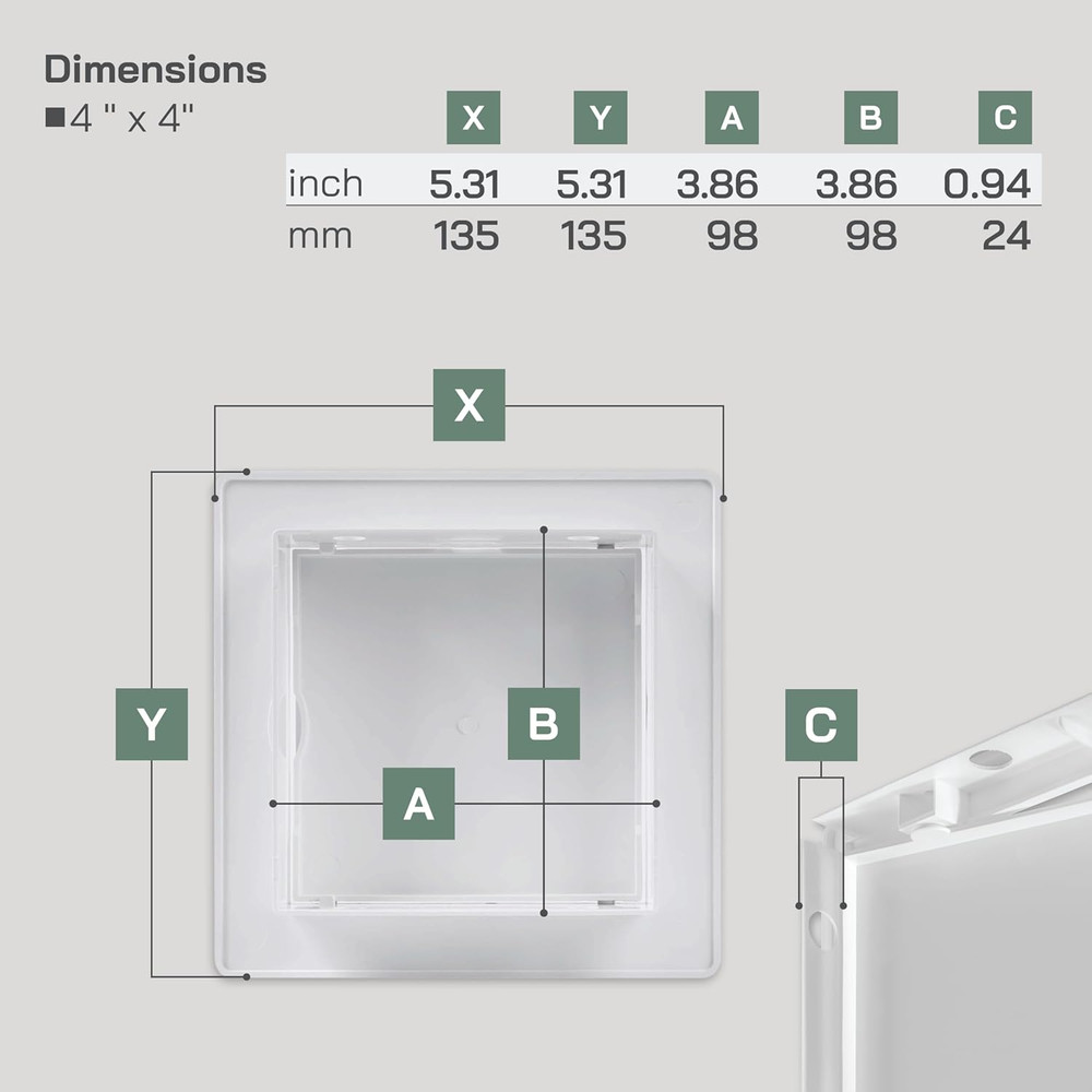 4 x 4 Access Panel - Easy Doors ABS Plastic for Drywall Wall and Ceiling Electr