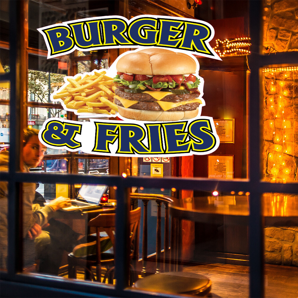 Food Truck Decals Burger & Fries Style A Restaurant & Food Concession Sign Brown