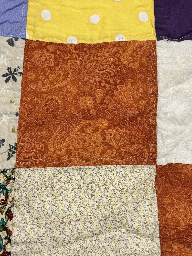 Handmade Patchwork Quilt Throw 47”x36”Yellow ,Multicolor ,floral
