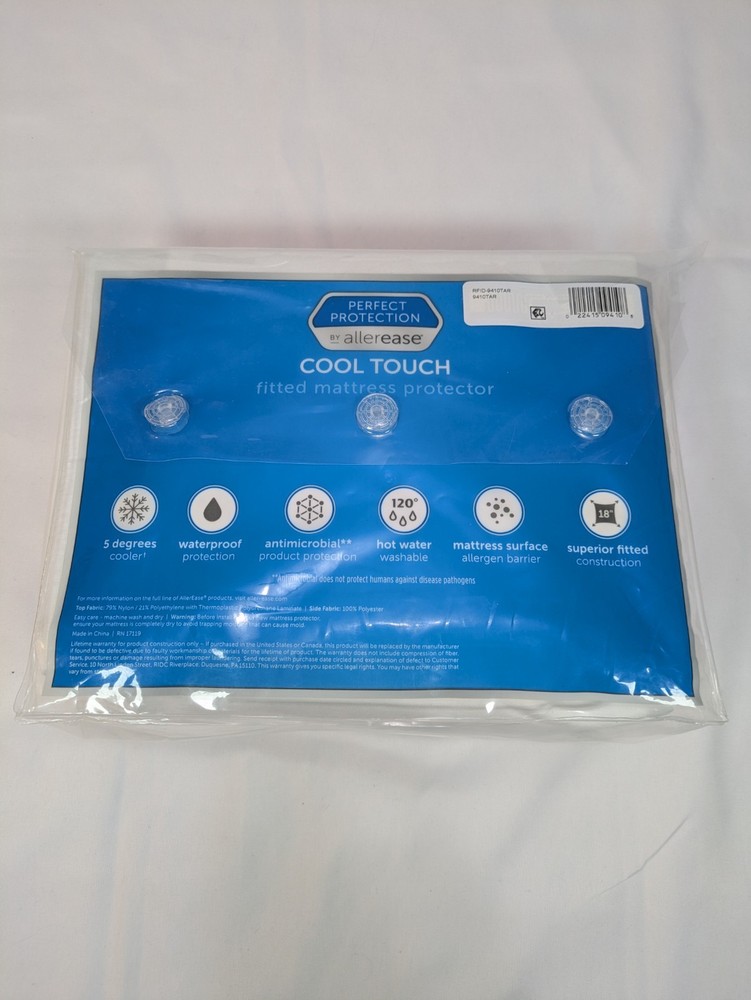 AllerEase Cool Touch Twin Size White Fitted Mattress Protector