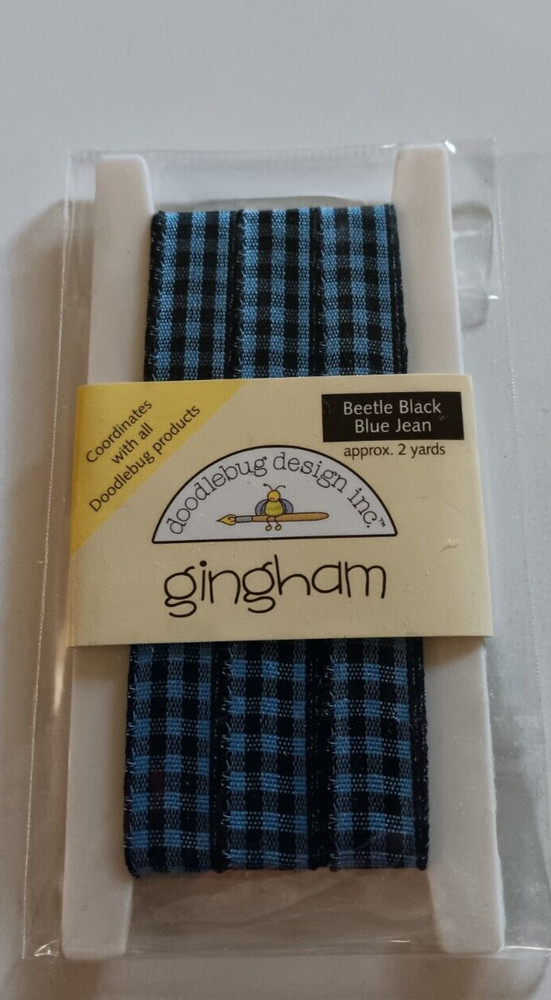 Doodlebug Ribbon Spool Gingham Beetle Black Blue Jean