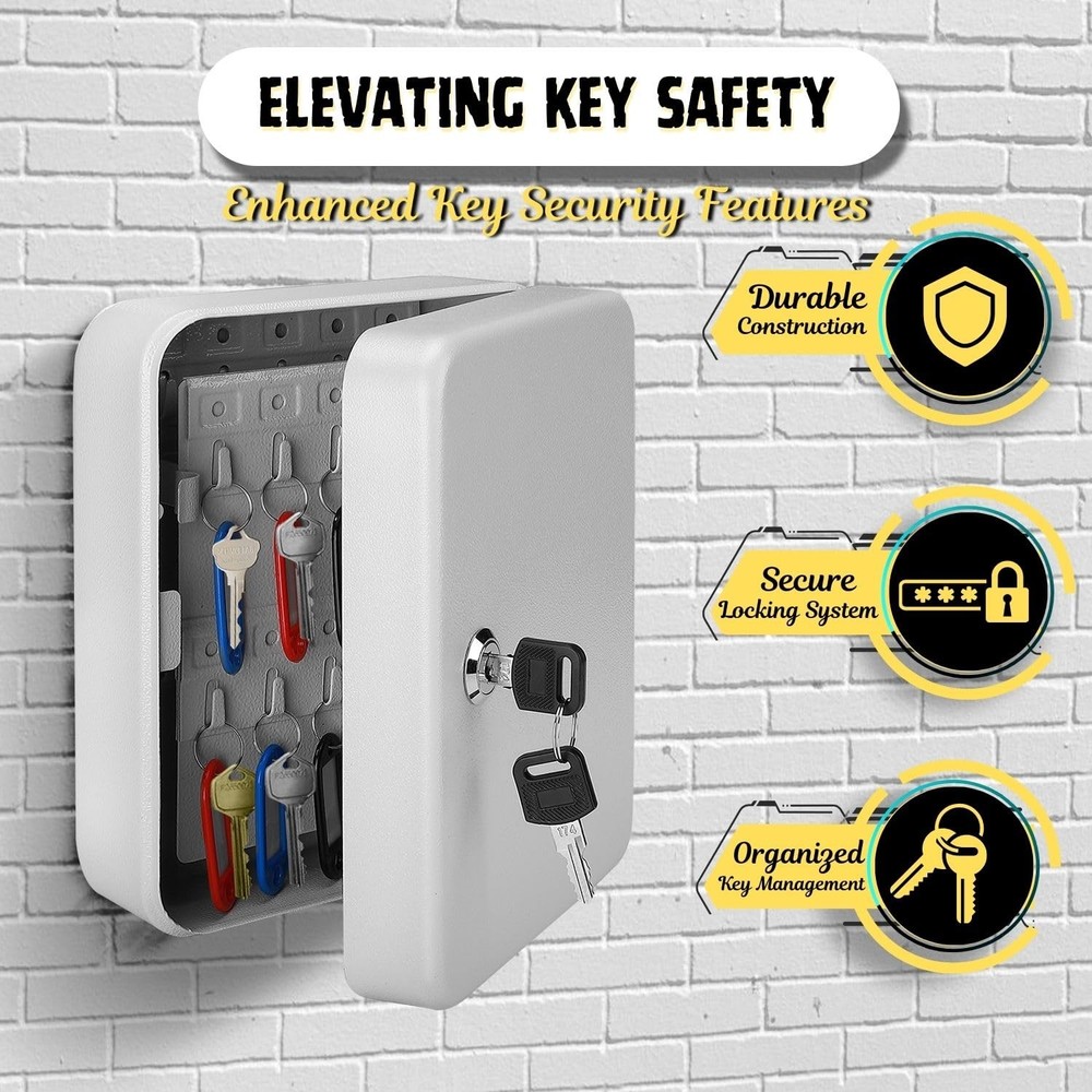 Key Box Wall Mount With Code - 40 Capacity Key Box Organizer, Lock Box Key Ho...