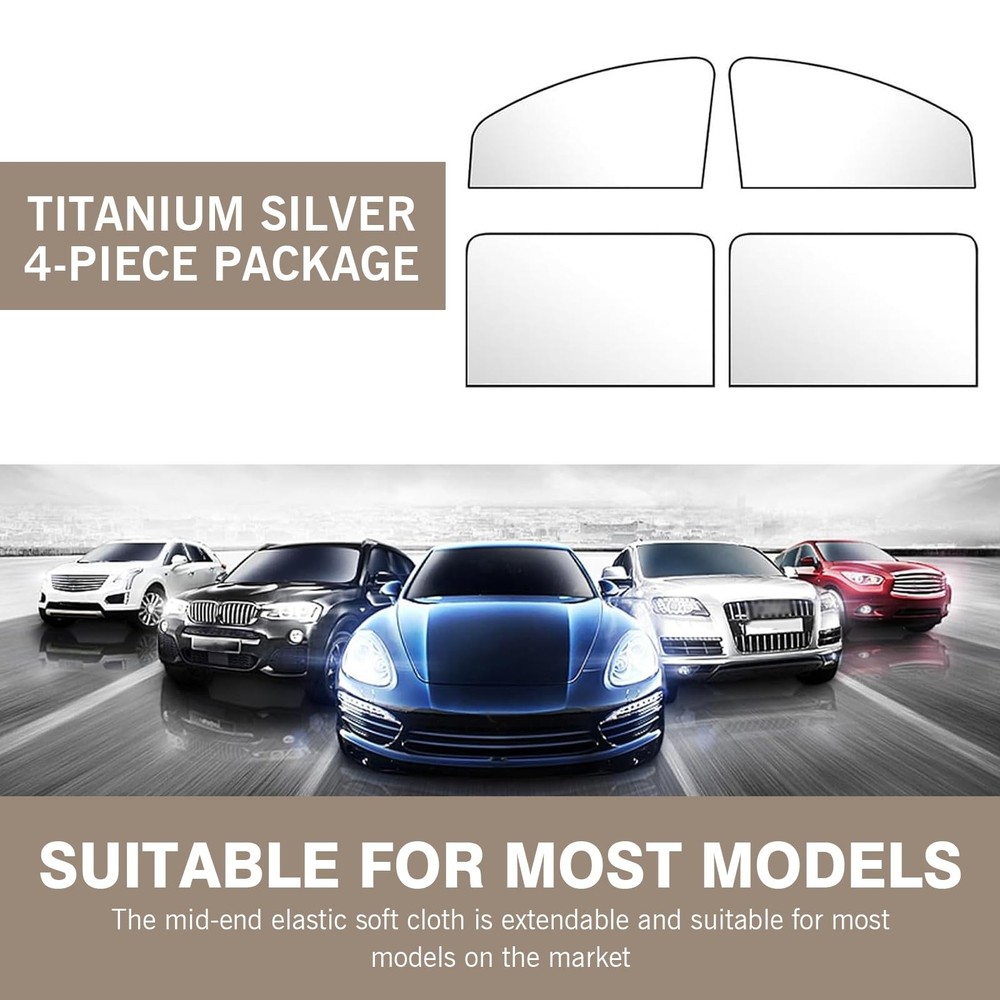 DACIRTY 4 PCS Side Window Sun Shade, Heat-Insulating Sun-Proof 4 PCS, Silver