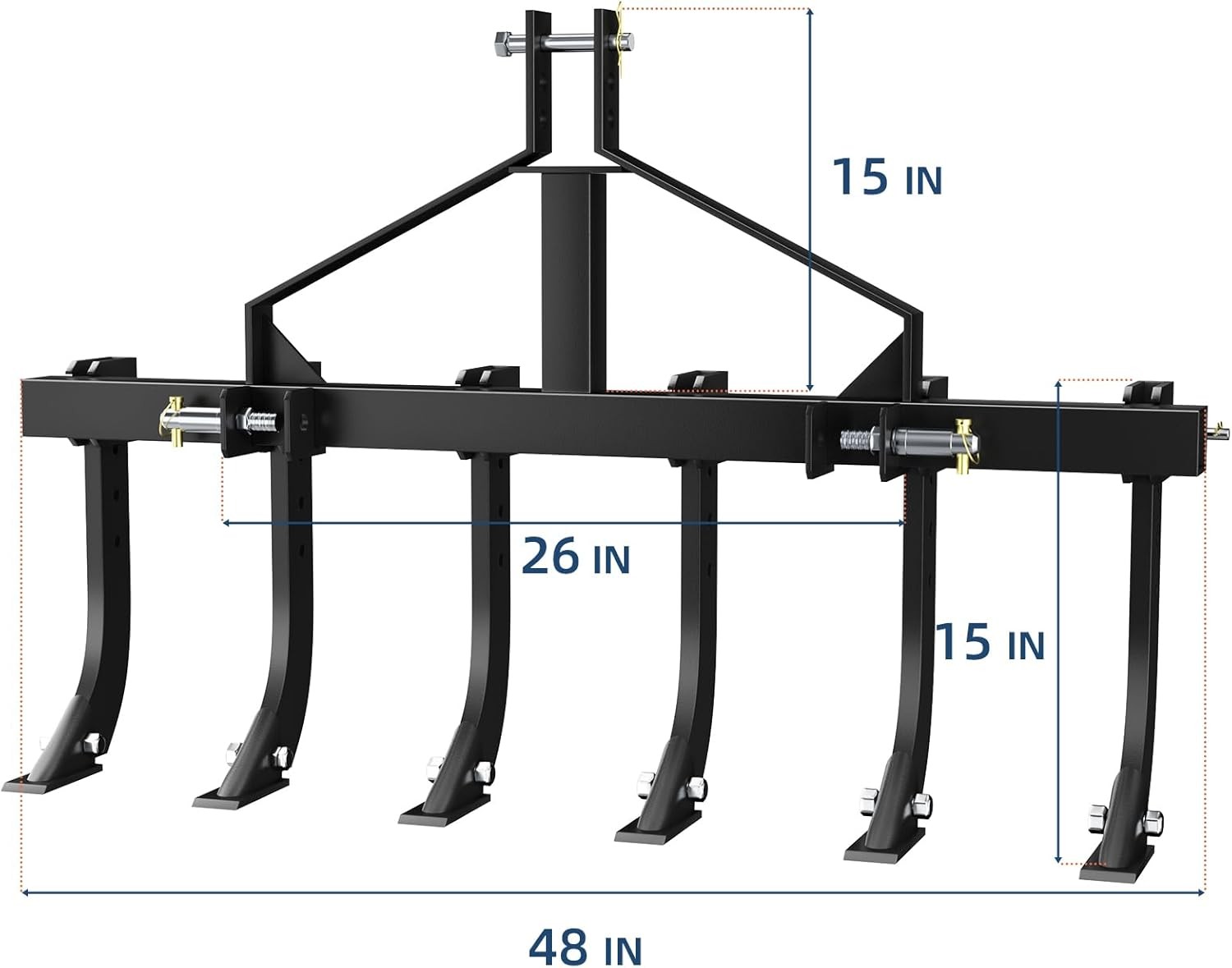 48" Plow Cultivator, 3 Point Tiller Scarifier with 6 Detachable Scarifier Shanks