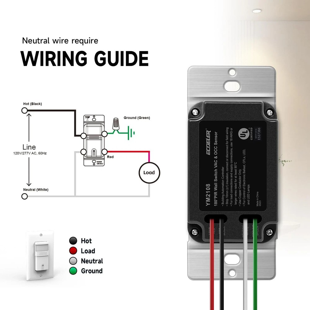 ECOELER 3Way Motion Sensor Light Switch in Wall Sensor for Led/Incandescent Bulb