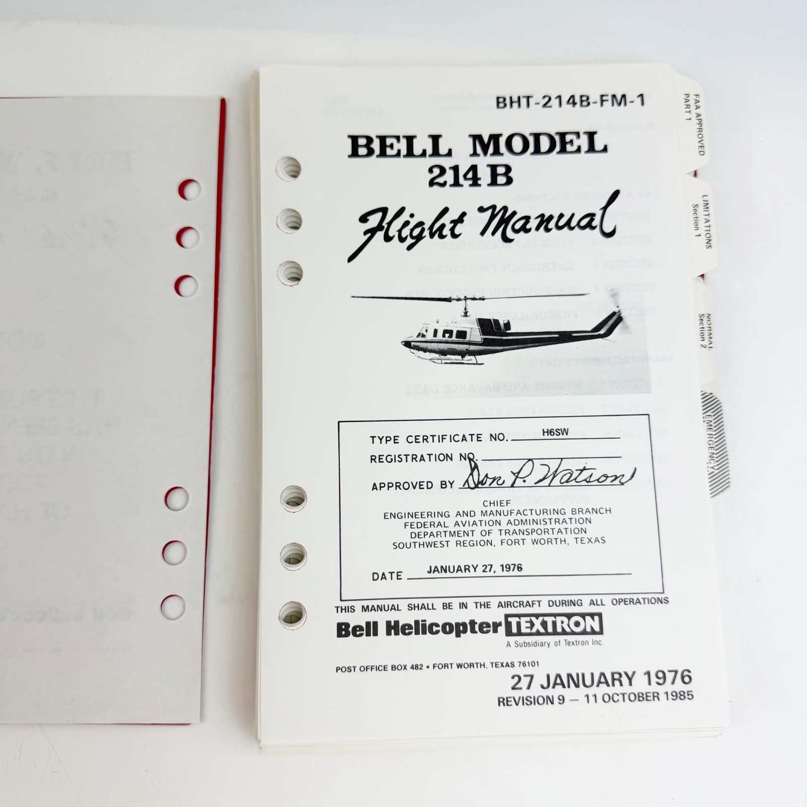 Bell Model 214 B Rotorcraft Flight Manual BHT-214B-FM-1 Jan 27 1976 Helicopter