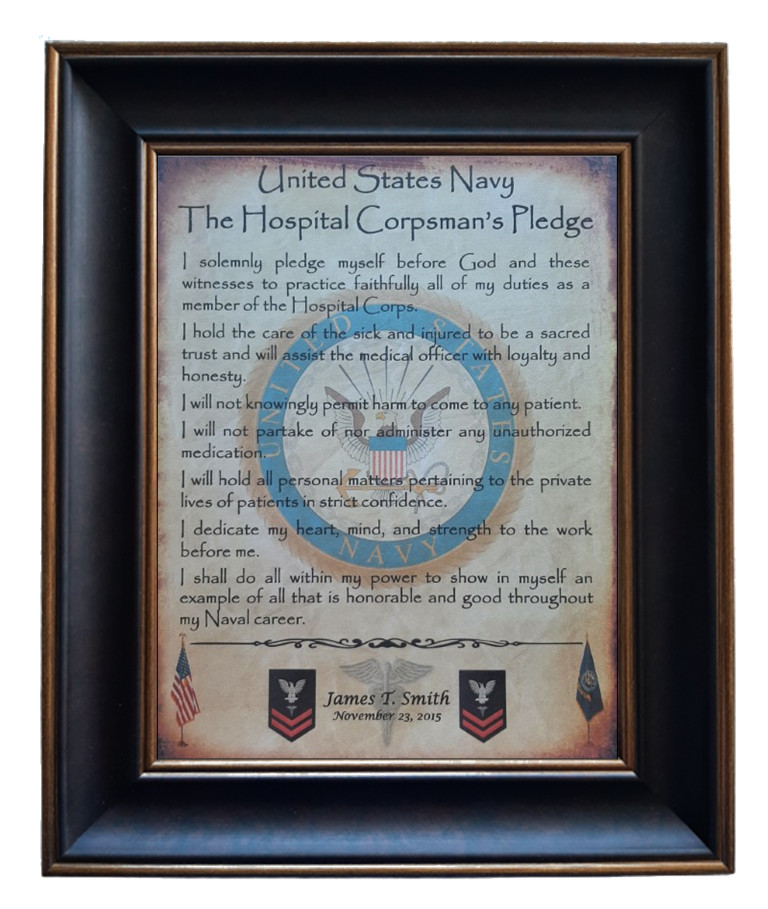 MC-BETTER: NAVY Hospital Corpsman's Pledge FRAMED (B2) PERSONALIZED