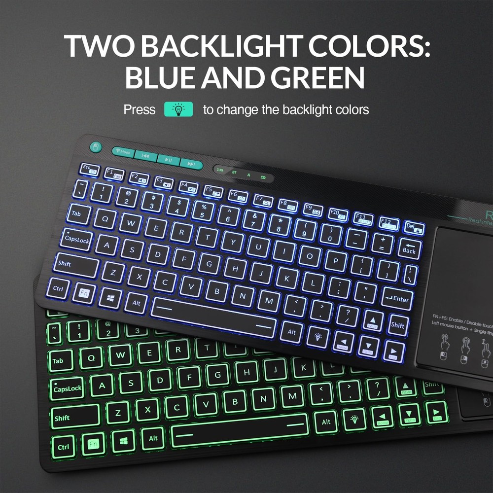(Dual Mode) RT518S Wireless and Bluetooth 2-Color Backlit Multimedia Keyboard...