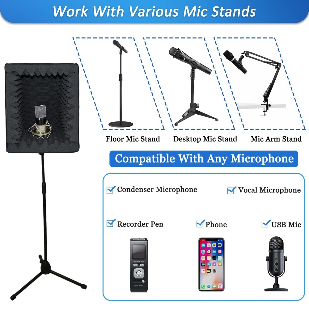 TroyStudio Portable Vocal Booth, Large Foldable Microphone Isolation Shield, ...
