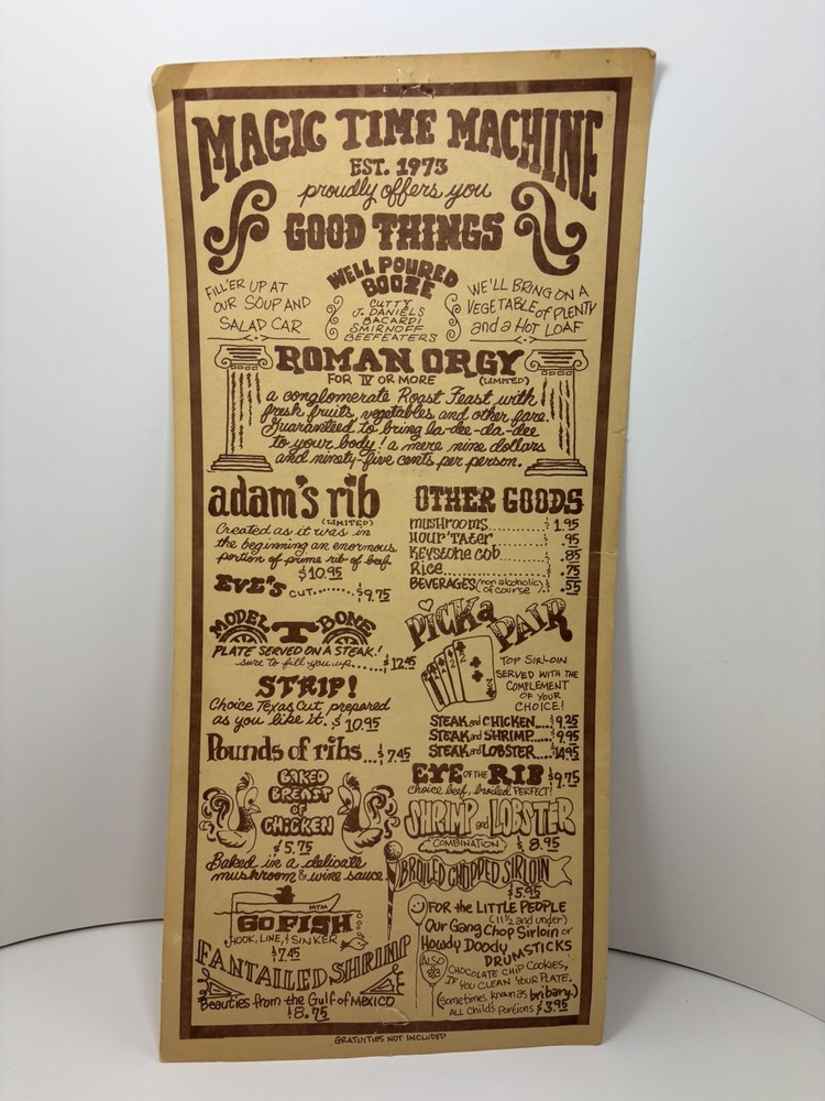 Vintage Magic Time Machine Restaurant Menu