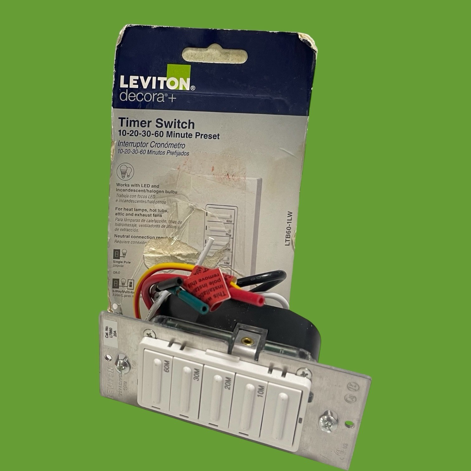 Leviton Decora LTB60-1LW Preset 60-Minute Countdown Timer Switch (BB)