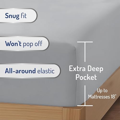 DOC Queen Size Sheet Set – 4 Pieces Bedsheets King Light Grey Extra Deep Pocket