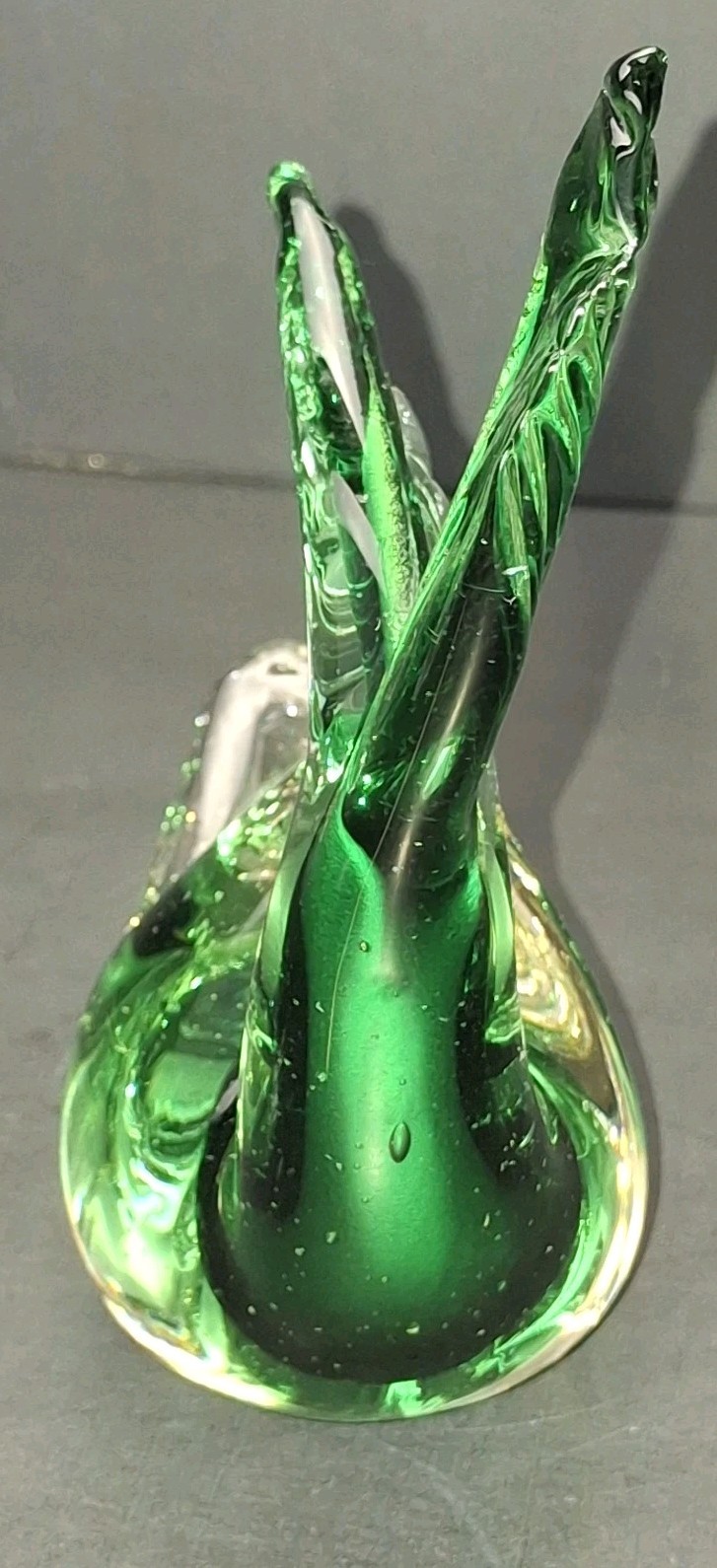 Vintage Green Glass Fish Sculpture Murano Paperweight Made in Italy Sunken Eyes