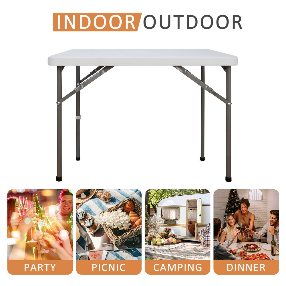 3 FT Square Plastic Folding Event Table Portable Banquet Table with Locking Legs