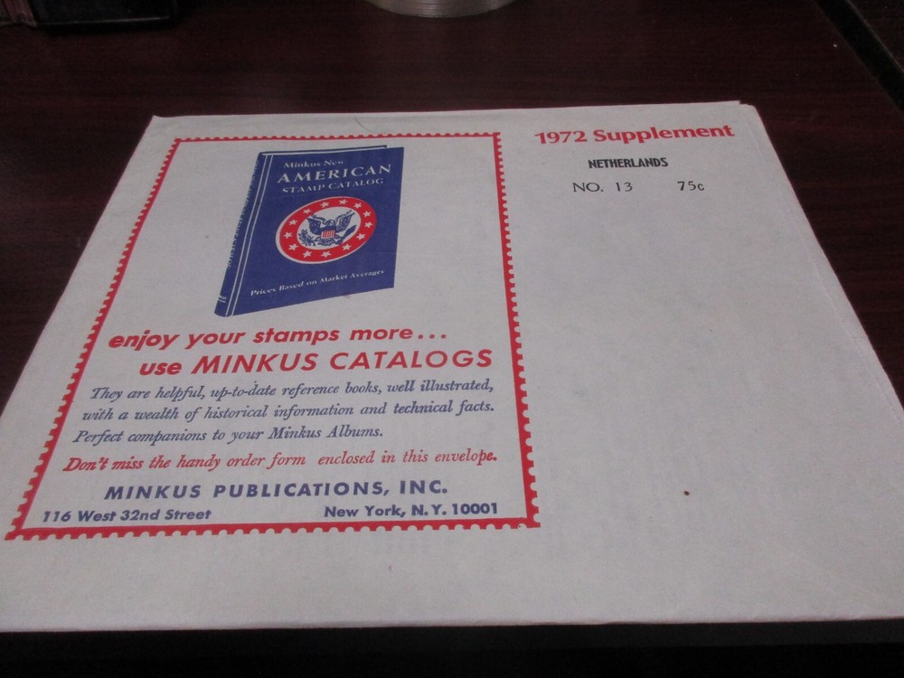 "MINKUS"  STAMP ALBUM  1972  SUPPLEMENT  NETHERLANDS  #13   W/FREE SHIPPING!!!
