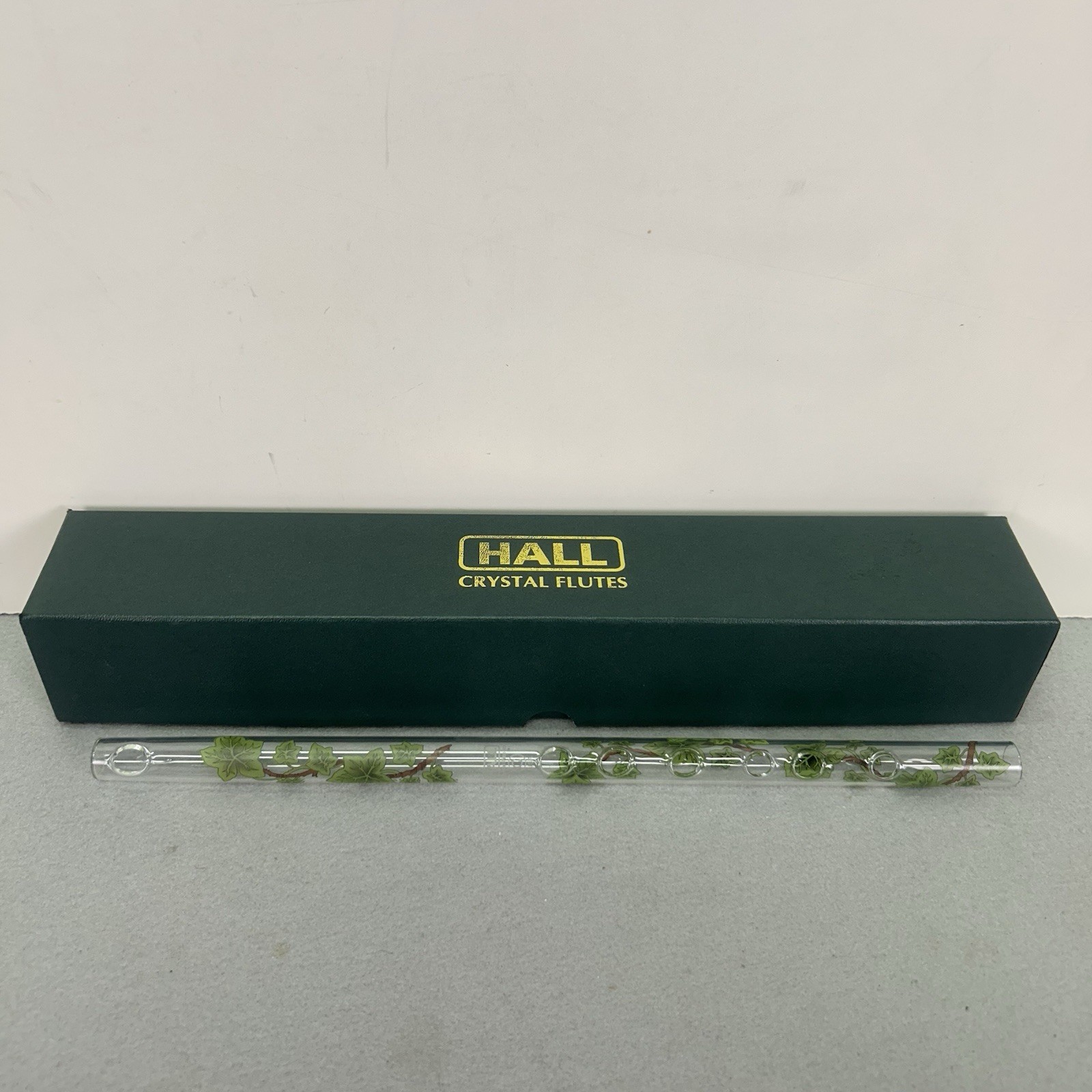 Hall Crystal Flute Piccolo in C Green Ivy With Box Glass Wind Instrument 12.5”