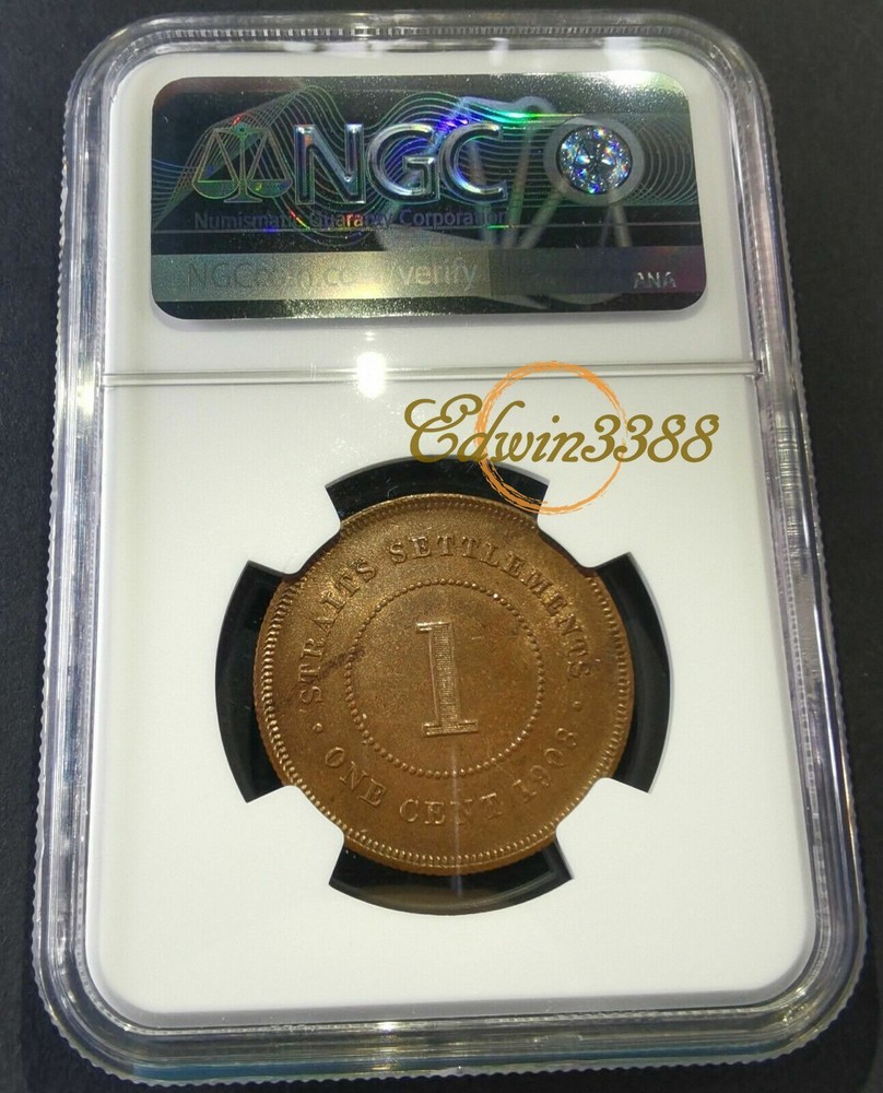 Straits Settlements 1908 1 Cent (NGC UNC Details)