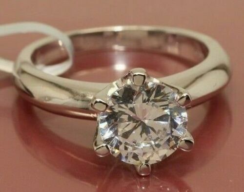 Solitaire One Moissanite Engagement Ring 2ct Solid 14k White Gold Round Cut