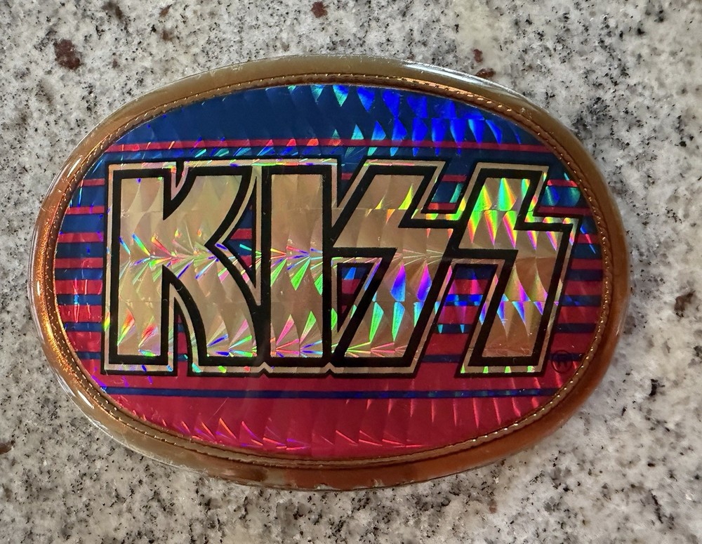 KISS 1977 RACING STRIPE LOGO PACIFICA BELT BUCKLE GENE ACE AUCOIN VINTAGE RARE!