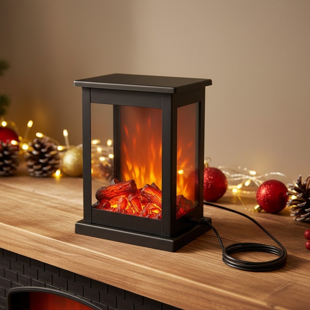 Portable LED Fireplace Lantern with Realistic Flame Effect - Battery Operated