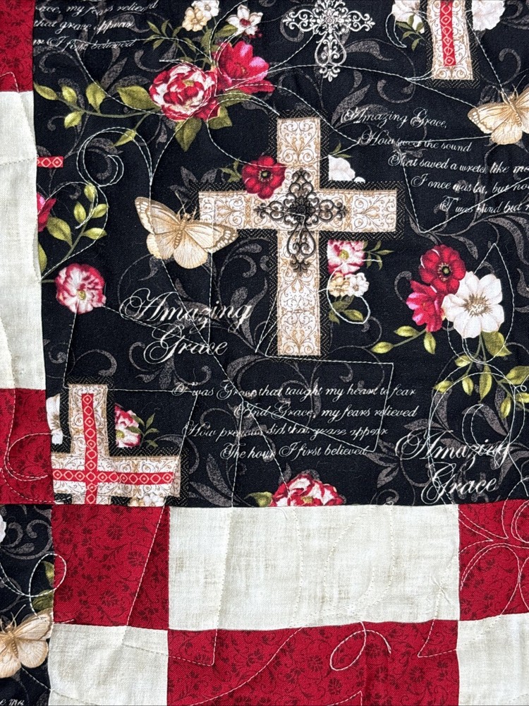 65" X 80" Handmade LAP Quilt Religious Fabrics
