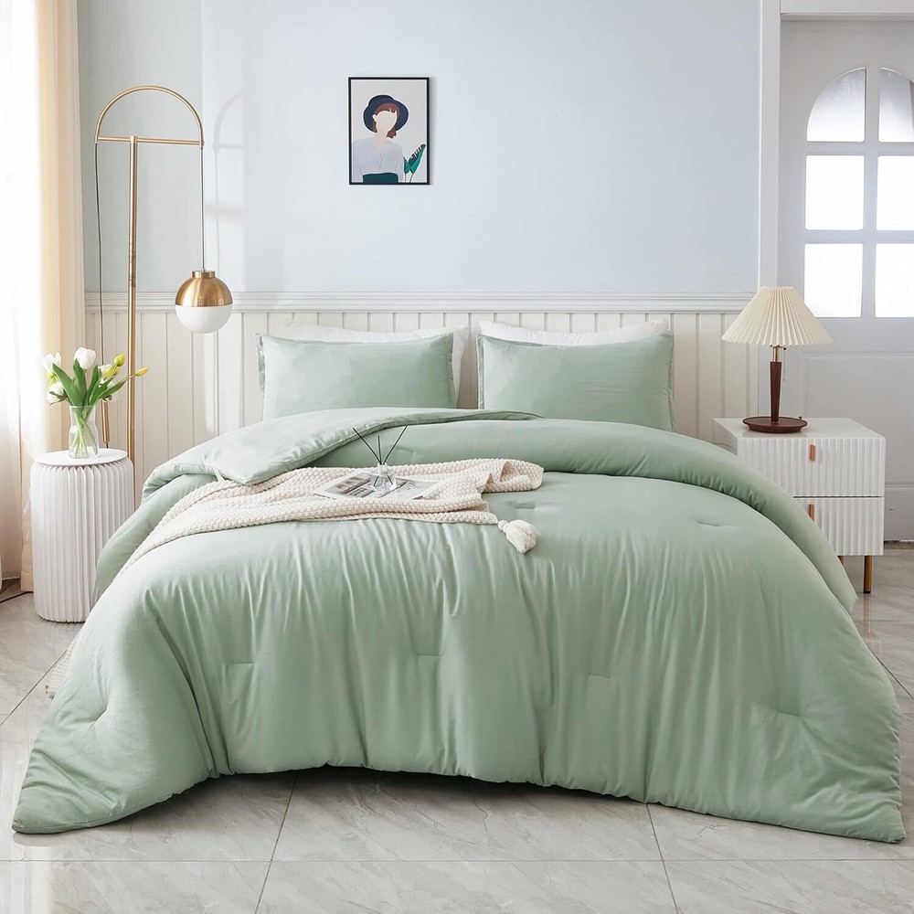 Sage Green Comforter Set,3-Piece Down Alternative ComforterSet Comforter Blanket