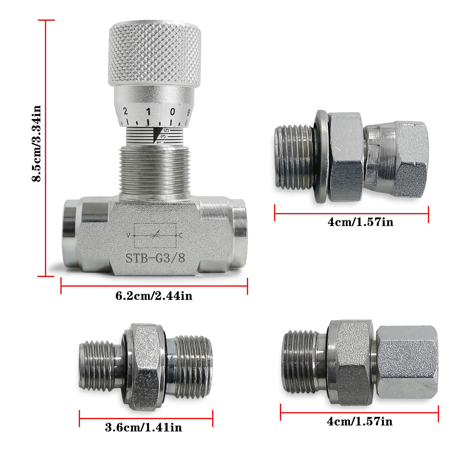 3/8" L08 -Hydraulic Flow Control Valve - STB-G3/8 - Mini Excavator - AGT - USA