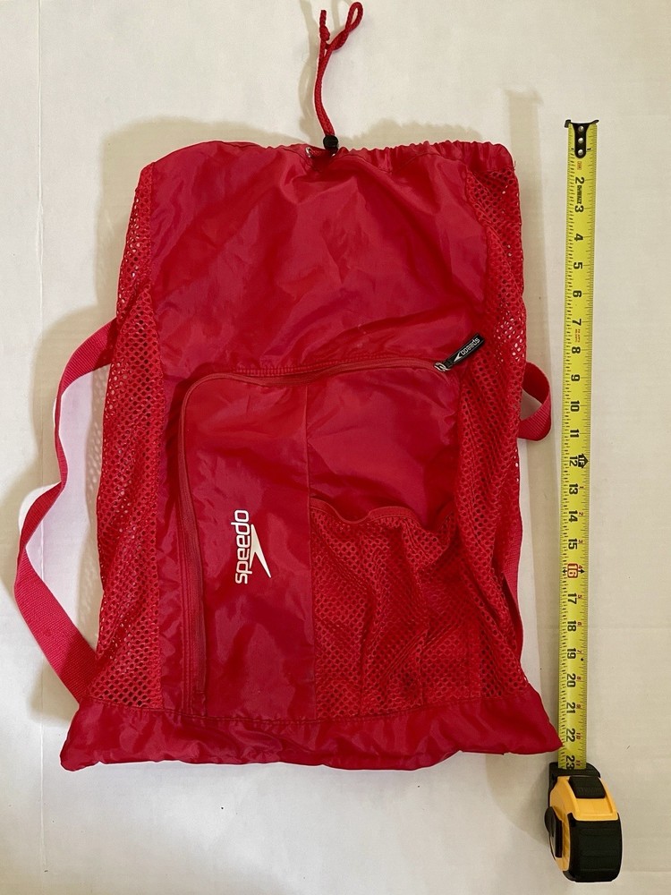 Speedo Red Mesh Drawstring Swim Bag Backpack