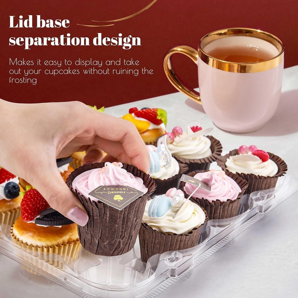 12-Pack Stackable Cupcake Boxes with Tall Dome Lids - Perfect for Events