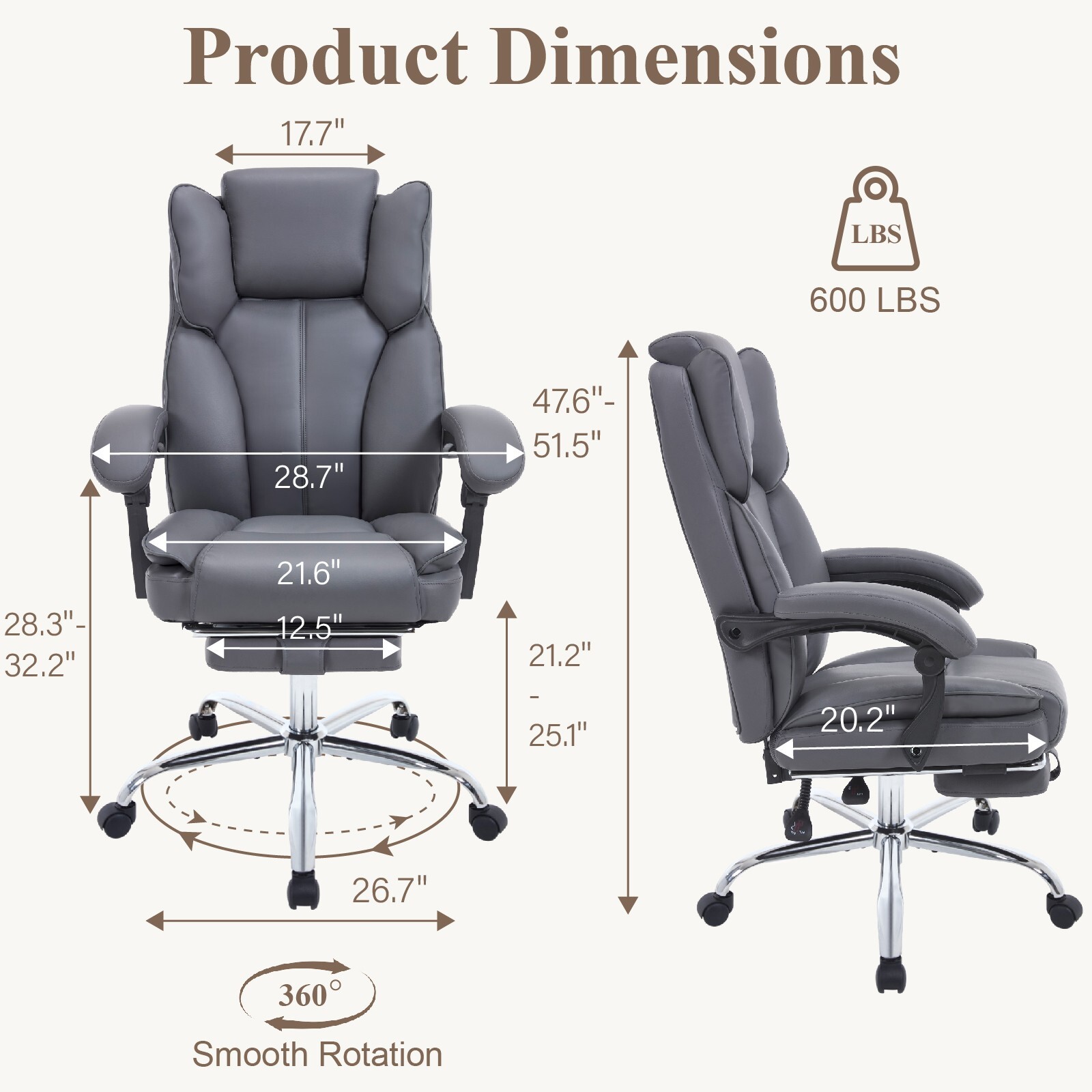 Tall Executive Office Chair with Footrest Leather Computer Chair