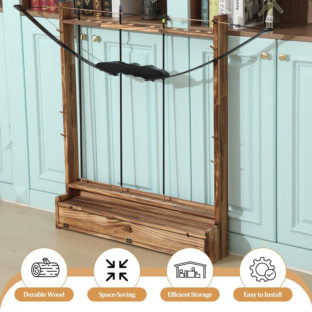 Wall Mounted Bow & Arrow Display Rack, Solid Wood Holder for 2 Compound Bows ...