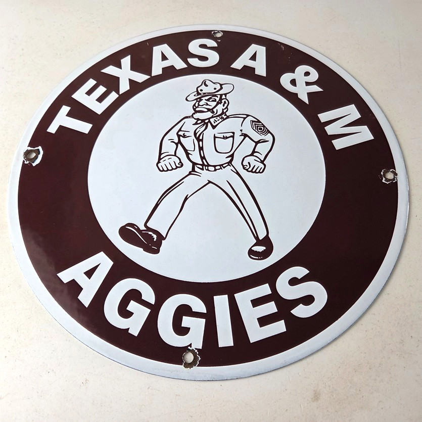 Vintage Texas A&M Sign - College Football Aggies Gas Service Pump Porcelain Sign