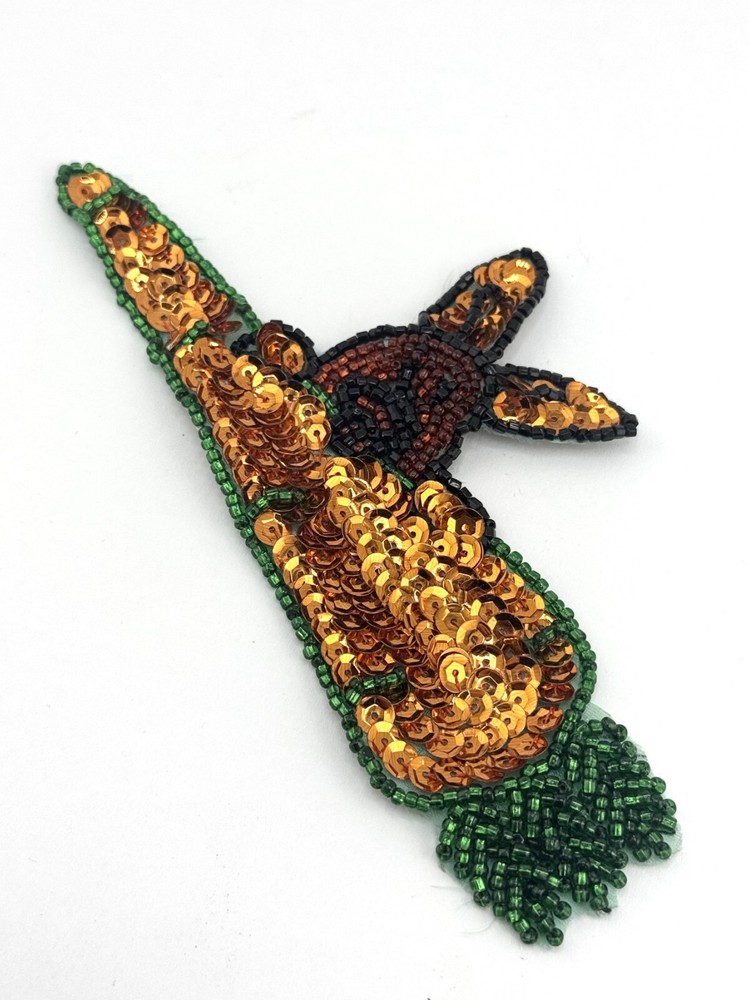 Vintage Sequin Beaded Applique Embroidered Patch Sew On Easter Bunny NOS
