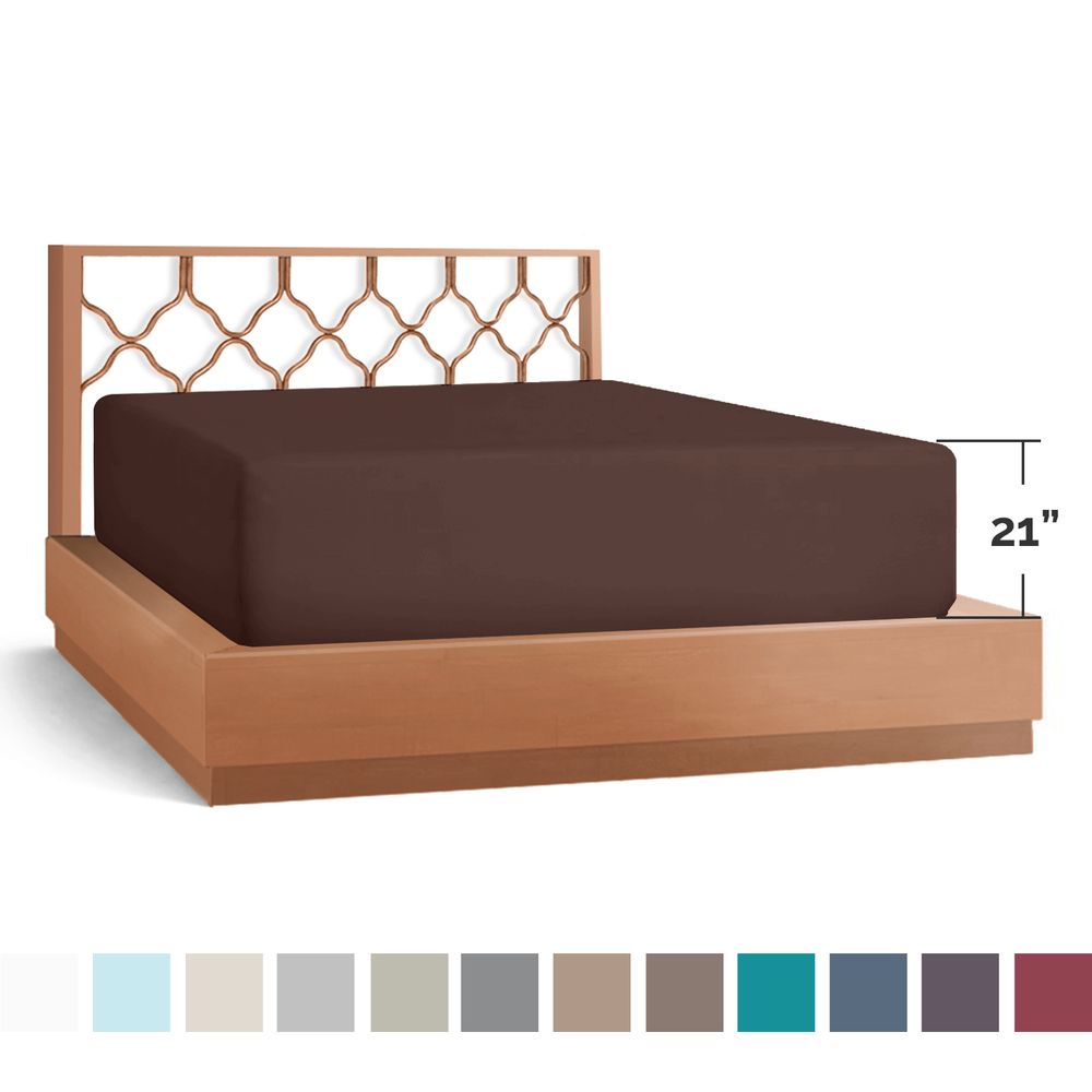 21” Extra Deep Pocket Ultra Soft Fitted Sheet with Corner Straps, Full-Chocolate
